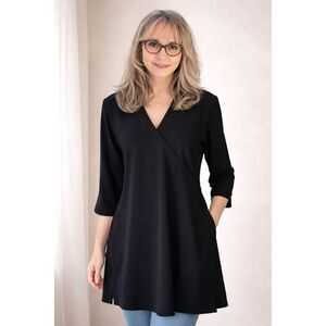 Vintage 90's Euro Minimalist Black V-Neck Tunic Dress Size 8